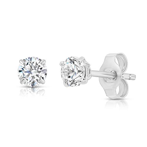 14k White Gold Solitaire Round Cubic Zirconia Stud Earrings with Gold butterfly Pushbacks - 2.5mm