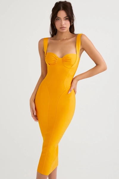 Clothing : Bandage Dresses : 'Charlene' Tangerine Bandage Midi Dress 