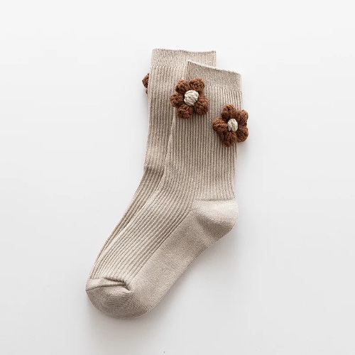 Cozy Flower Cottage Core Brown Neutral Monochrome Socks - 4 / One Size