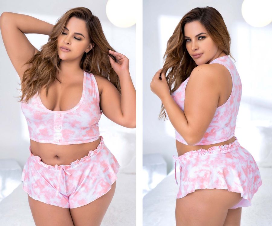 Mapale 7462X Two Piece Pajama Set Top and Shorts Color Pink Tie Dye - 1-2XL / Pink Tie Dye
