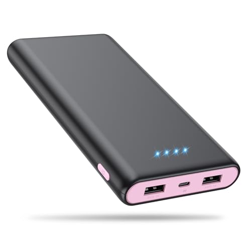 Portable Charger Power Bank 25800mAh, Ultra-High Capacity Fast Phone Charging with Newest Intelligent Controlling IC, 2 USB Port External Cell Phone Battery Pack Compatible with iPhone,Android-Pink - Black-Pink