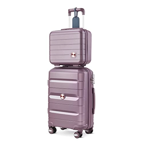 Somago 20IN Carry On Luggage and 14IN Mini Cosmetic Cases Travel Set Hardside Luggage with Spinner Wheels Lightweight Polypropylene Suitcase with TSA Lock (2-Piece Set (14/20), Elegant Purple)
