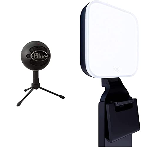 Blue Snowball iCE USB Microphone for PC, Mac, Gaming, Recording, Streaming, Podcasting-Black + Logitech Litra Glow Premium LED Streaming Light with TrueSoft, Adjustable Monitor Mount - Mic + Monitor Light - Black