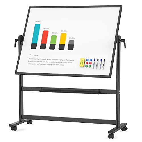 VIZ-PRO Double-Sided Magnetic Mobile Whiteboard, 72 x 40 Inches, Black Aluminium Frame and Stand - Black - 72 x 40 Inches