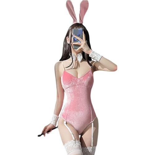 Sexy Bunny Allure: Cosplay Bodysuit Lingerie - M / Pink