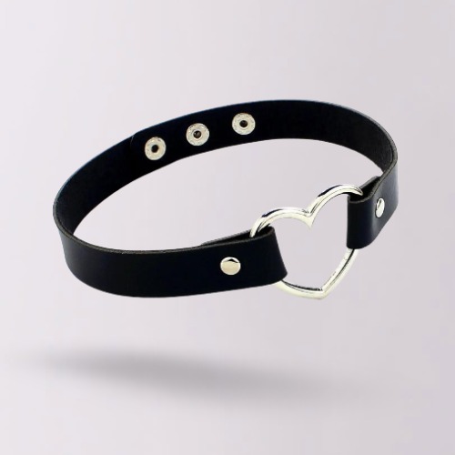 "MY" Heart Leather Choker - black / 40cm / One-size-fits-all (adjustable)