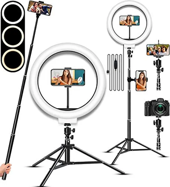 LED Selfie Ring Light with Stand, Circle Light for Makeup/Live Stream, Desktop Camera LED Ringlight with Tripod and Phone Holder for Photography/YouTube/Video Recording/Vlogs