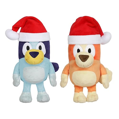 Bluey 7-8" Plush Soft Toy Bundle Includes Festive and Bingo Christmas Holidays Season Plush with Santa Hats - Santa Hat Bluey & Bingo