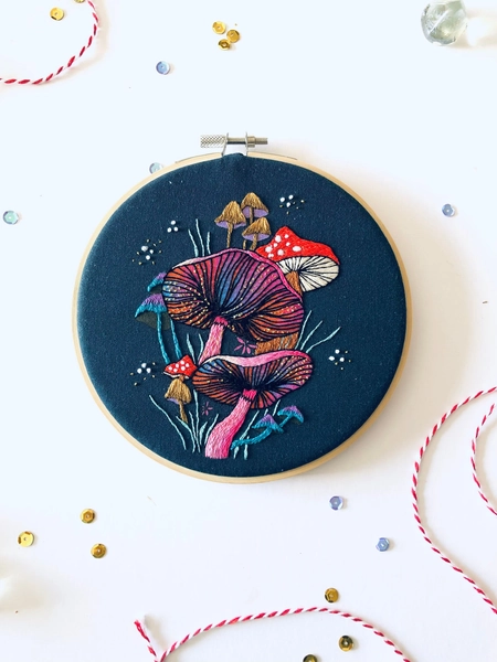 Blushing Mushroom Embroidery Kit, needlecraft kit, embroidery pattern, beginners embroidery kit, modern embroidery kit, wall art, embroidery