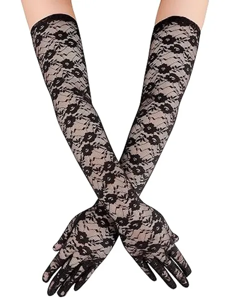 Women's UV Protection Long Lace/Solid Colored Fingerless Gloves