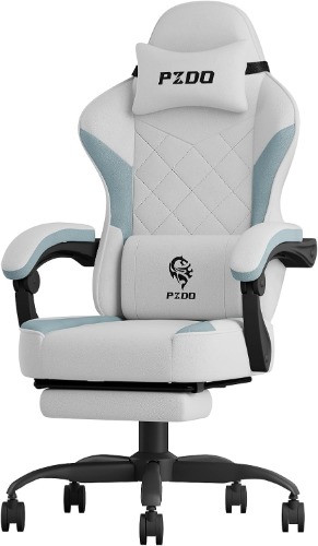 PZDO Ergonomic Office Chair with Footrest, Technology Fabric Ergonomic Chair for Adults, Computer Chair Gaming Desk Chair with Lumbar Support, Home Office Recliner Chair, Gift, Teens, (Gray) - Gray