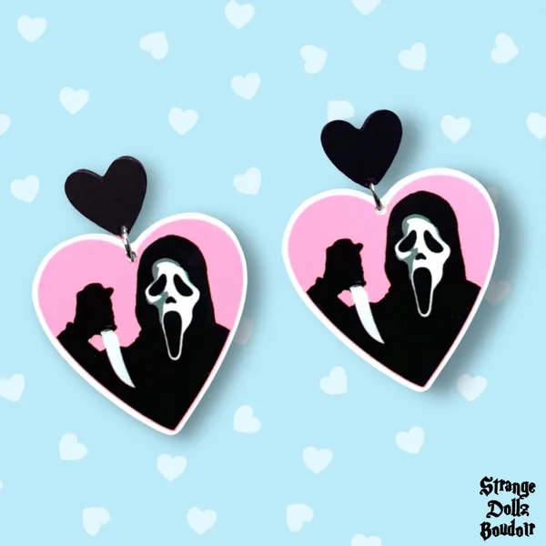 Scream Ghostface Horror movie earrings, 925 sterling silver, Strange Dollz Boudoir