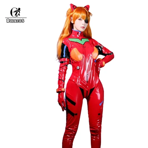 ROLECOS Anime Cosplay Costume Asuka Cosplay Costume Sexy Jumpsuit Women Red Bodysuit Halloween Headwear