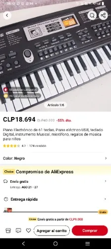 Piano electrónico 61 teclas