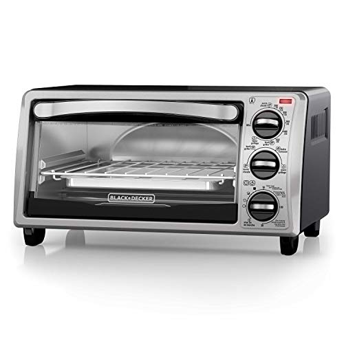 BLACK+DECKER 4-Slice Toaster Oven, TO1313SBD, Even Toast, 4 Cooking Functions Bake, Broil, Toast and Keep Warm, Removable Crumb Tray, Timer - 4-Slice