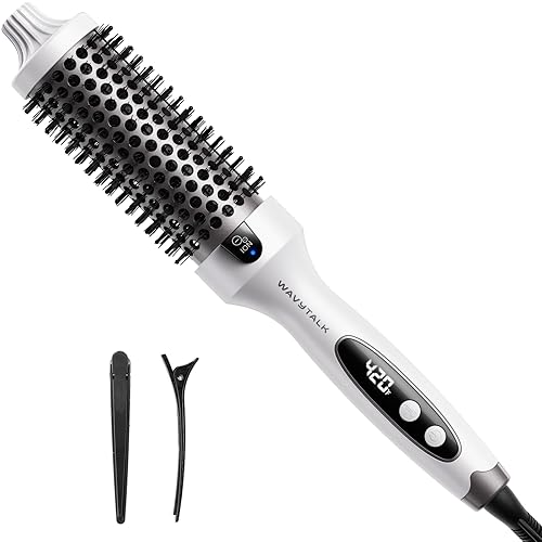 Wavytalk Thermal Brush, 1.5 inch Heated Round Brush for Blowout Look, Negative Ion Technology, Ceramic Tourmaline, 5 Temperature Settings, Dual Voltage, White