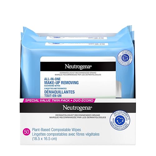 Neutrogena All in One Makeup Remover Cleansing Fragrance-Free Wipes - Alcohol-free, Sensitive Skin, Compostable, Duo pack, 50 wipes - Fragrance Free - 25 count (Pack of 2)