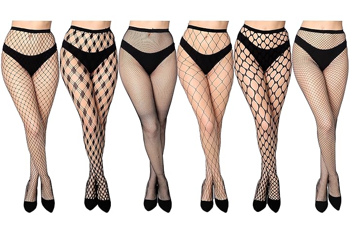Frenchic Fishnet Women's Lace Stockings Tights Sexy Pantyhose Extended Sizes (Pack of 6) - 3X-4X