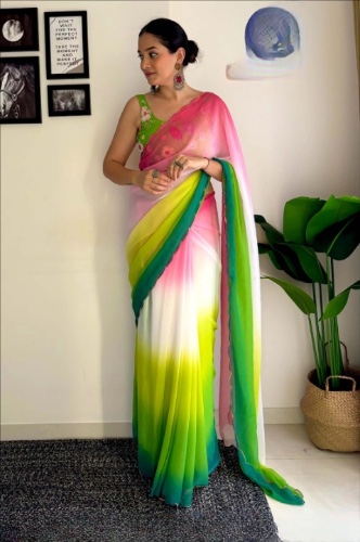 Georgette Saree with Embroidered Blouse | Default Title