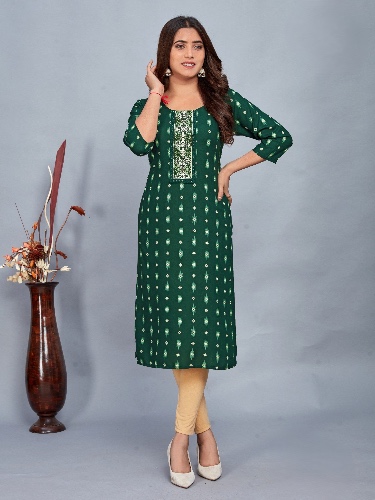 Saanvi Kurti | Bottle Green