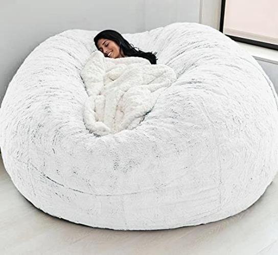 Ninhao Giant Bean Bag Chair for Kids Adults, 6ft 7ft Bean Bag Chair, Washable Jumbo Bean Bag Sofa Sack Chair Large Lounger Faux Fur Cover for Dorm Family Room - White-59x26inch