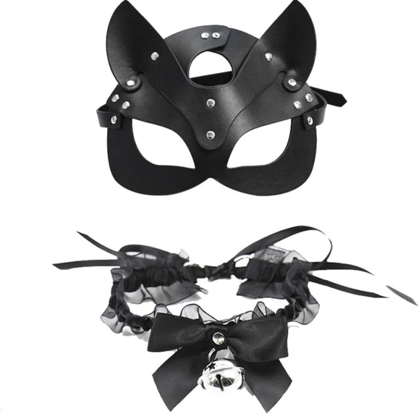 Black Alt PU Fake leather Mask and Lace Choker