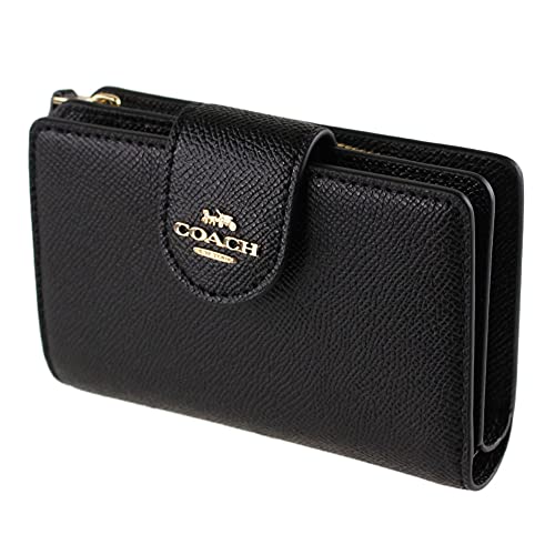 COACH Medium Leather Corner Zip Wallet in Black - Gold, Style No. 6390, Gold/Black, Coach Medium Leather Corner Zip Wallet