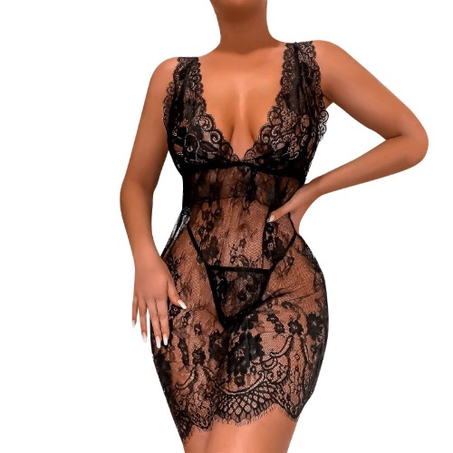 ReizwäSche Dessous Sexy,Frauen Unterwäsche Sex Reizwäsche Set Lace Spitze Dessous Reizwäsche Erotik Push Up Negligee Nachtwäsche Höhe Taille Plus Size Babydoll Erotiek Wäsche Sleepwear Unterwäsche - Schwarz S