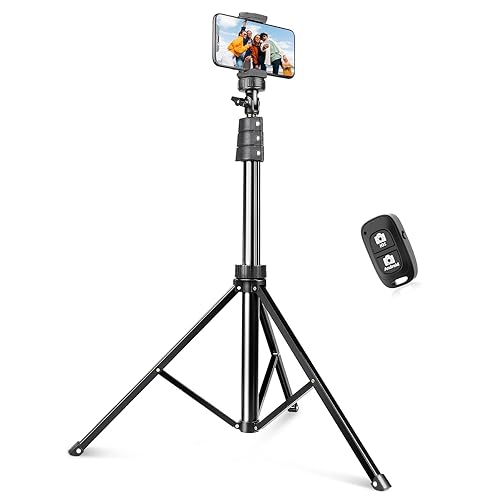 SENSYNE 72" Phone Tripod, Extendable Cell Phone Tripod Stand, Selfie Stick Tripod with Wireless Remote and Phone Holder, Compatible with iPhone Android Phone, Camera - 72-inch - Black