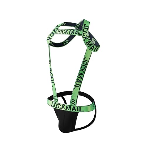 Mens Harness Sport Shoulder Strap with Mens Jock Strap Fitness One-piecs Mens Harness with Jockstrap Bodysuit - Medium - Green