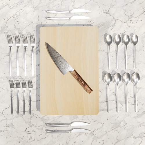 Kumo Chef Knife & Cutting Board with Free Emilia Set - Stabilized Maple with FREE EMILIA