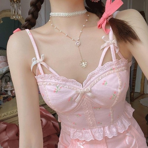 Fairy Cherry Crop Bustier - Pink / XL