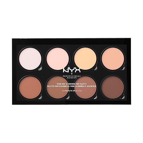 NYX Professional Makeup Highlight & Contour Pro Palette, 8 Powder Shades for Shading, Defining, Bronzing and Highlighting, Vegan and Cruelty-Free, 2.7 g