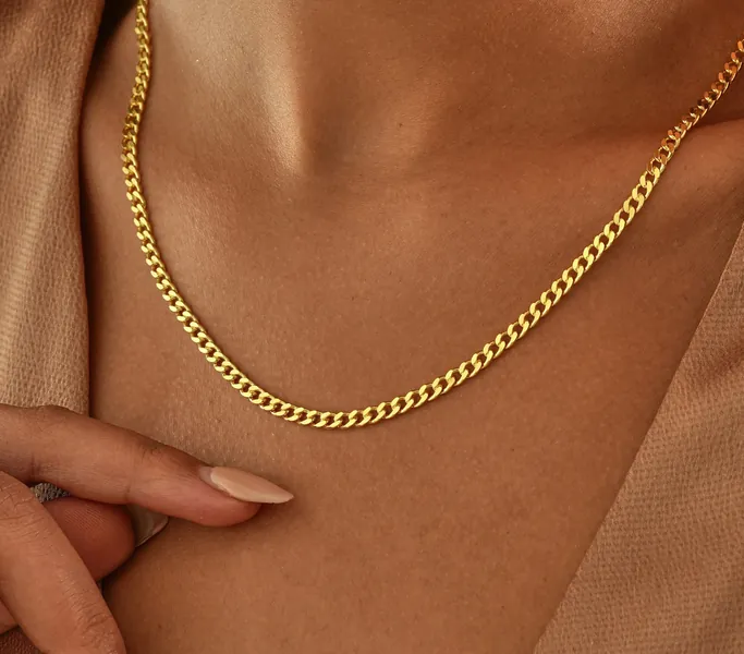 14K Gold Curb Chain Necklace , Gold Chain Necklace , Everyday Chain Choker , Cuban Chain Necklace , Gold Cuban Chain , Gift for Mom , Chains