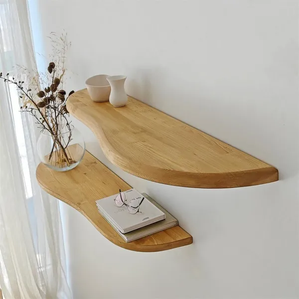 Thick Oak Floating Shelf with Rounded Corners Modern solid wood floating shelves Unique wood grain Wall decor Wall mounted shelf set of 2