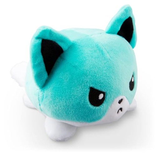 TeeTurtle - The Original Reversible Fox Plushie - Aqua - Cute Sensory Fidget Stuffed Animals That Show Your Mood 4.5 inch - Light Blue/White