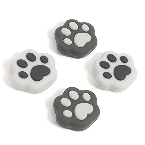 GeekShare 4PCS Cat Paw Shape Thumb Grip Caps,Soft Silicone Joystick Cover Compatible with Nintendo Switch/OLED/Switch Lite (Sesame Grey) - Sesame Grey