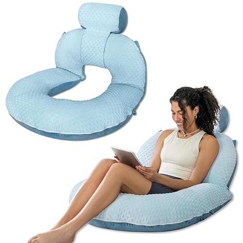 INSEN Reading Pillow, Back Pillow for Sitting in Bed for Reading, Nurse & Relax, Reading Pillow for Adults, Moms & Kids, Sit Up Pillow for Bed (Upgrade-Dot Velvet-Blue, Upgrade) - Upgrade-dot Velvet-blue - Upgrade