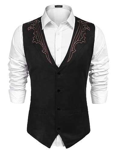 COOFANDY Suede Vest Casual Western, Black S