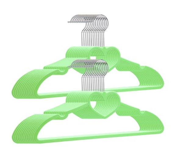 ZRKFSR Plastic Hangers 20 Pack, Green Hangers Plastic Clothes Hanger Ultra Thin Space Saving-Heart-Shaped Coat Hangers -360 Degree Swivel Hook-Strong and Durable Adult Hangers for Dress, Shirts,Coats - Green - 20