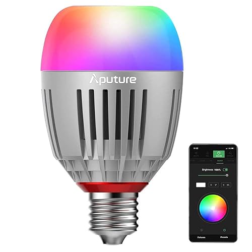Aputure Accent B7C Smart Led Light Bulbs 7W RGBWW,TLCI 96+ CRI 95+ 2,000K-10,000K Adjustable 0-100% Stepless Dimming CCT/HSI/FX Mode App Control Built-in Battery/AC Power via E26/E27 Socket