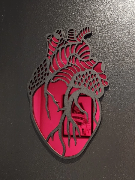 Anatomical heart red mirror. Alternative goth death moth decor. Halloween. Gothic decor