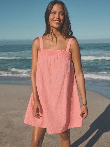 Coral Pink Mini Summer 100% Cotton Dress