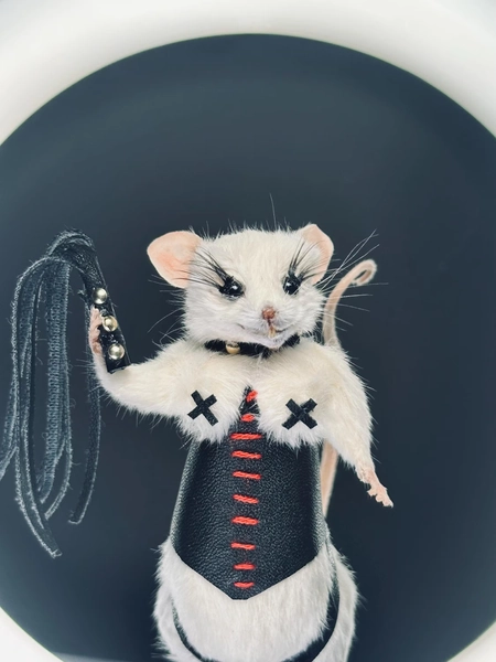 Dominatrix Taxidermy Mouse | BDSM Oddities Art – Leather Corset, Flogger & Strap-On | OhStuffinell Mice