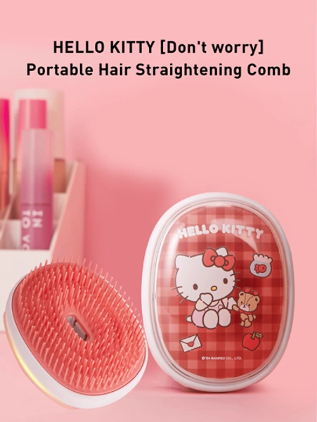 HELLO KITTY Portable Hair Straightening Comb, 316 Flexible Teeth For Smooth, Anti-Tangle Hair, Mini Scalp Massager For Relaxation, Cute Pink & Red Plaid Design, Compact Pocket-Sized, Easy To Carry, Hair Straightener Brush For Quick Styling, Perfect For Travel, Daily Use, On-The-Go Touch-Ups, Ideal Gift For Kids, Adults, Teens, Girls, KT Fans, Best-Selling Hair Styling Tool, Gentle On Scalp & Hair, Reduces Frizz, Portable Daily Hair Care Accessory, Convenient For All Hair Types.