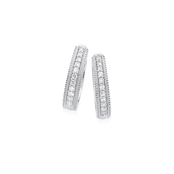 9ct White Gold Diamond Huggie Earrings