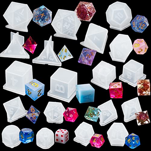 LET'S RESIN Dice Molds, Resin Dice Mold Set with Letter Number,Polyhedral Dice Molds for Resin Casting,3D Silicone Mold Kit for DIY Personalized Dices Making,Table Board Game