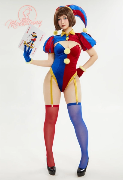 TADC Clown Girl Derivative Sexy Lingerie Set Blue Red Bodysuit and Mini Skirt with Gloves and Hat