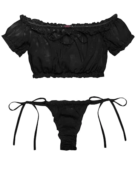 Avidlove Bra and Panty Set Ruffle Lingerie Set Mesh Babydoll Chemise