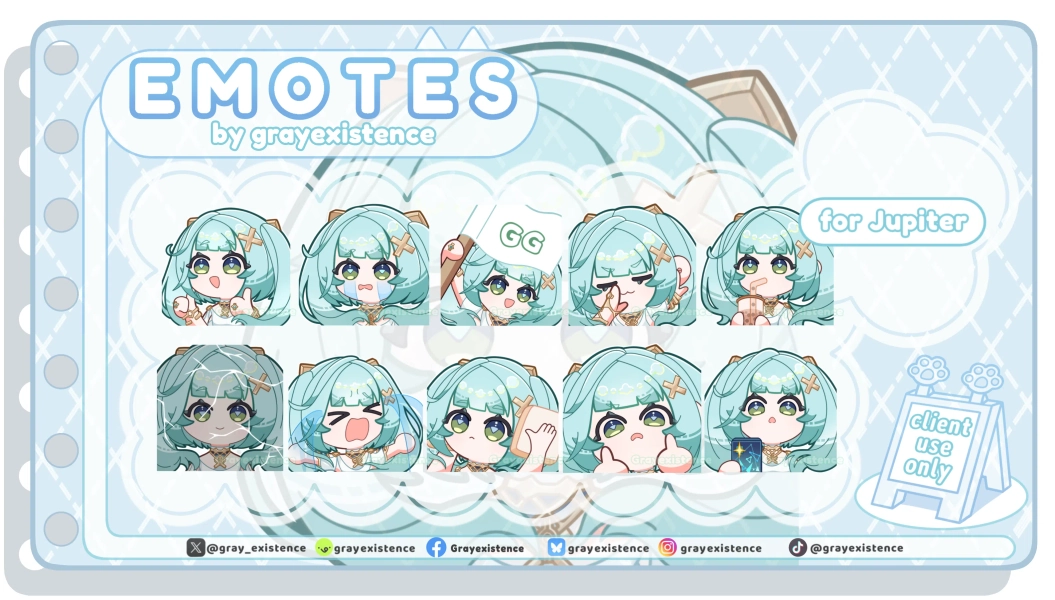 Emotes for streamer/vtuber: Ych/custom  [pack 1]  by gray existence (@grayexistence)